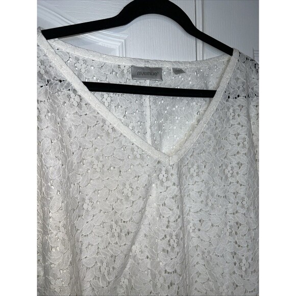 Avenue Women Top White Eyelet Lace Kimono Size 14/16 Romantic Boho Cottage - Picture 3 of 10